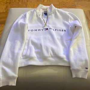 Girls White Tommy Hilfiger Sweatshirt with gold zipper